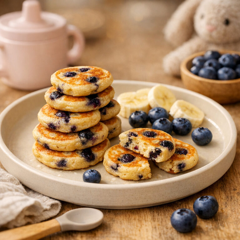Blaubeer Mini-Pancakes für Babys: fruchtig, weich & zuckerarm
