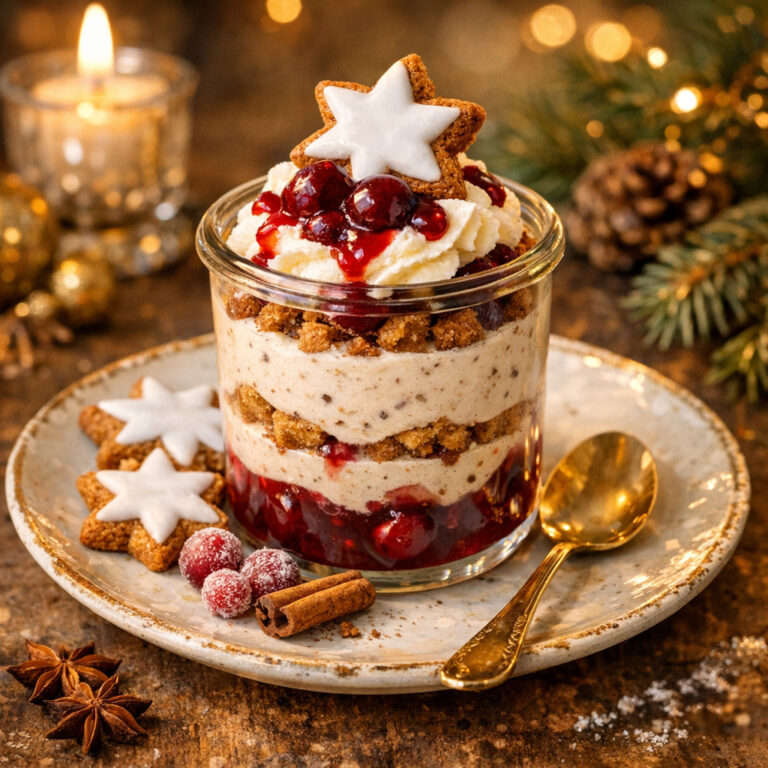 Zimtstern-Parfait im Glas mit Kirschgrütze – festlich & vorbereitbar