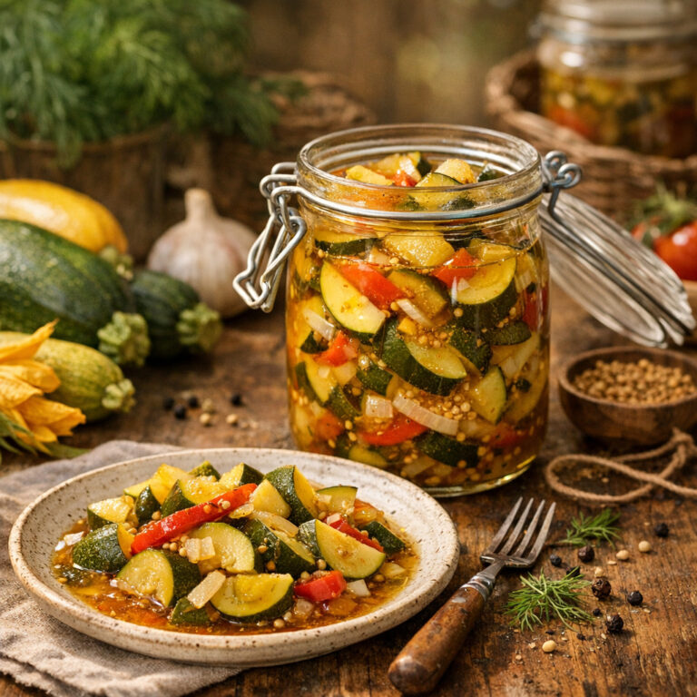 Zucchini süß-sauer einlegen wie im Garten: schnelles Vorratsglas-Rezept